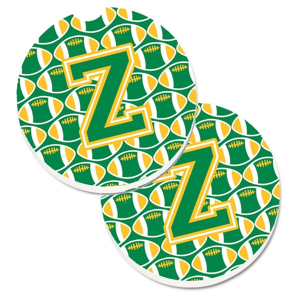 Carolines Treasures Letter Z Football Green and Gold Cup Holder Car Coaster, PK2 CJ1069-ZCARC - main